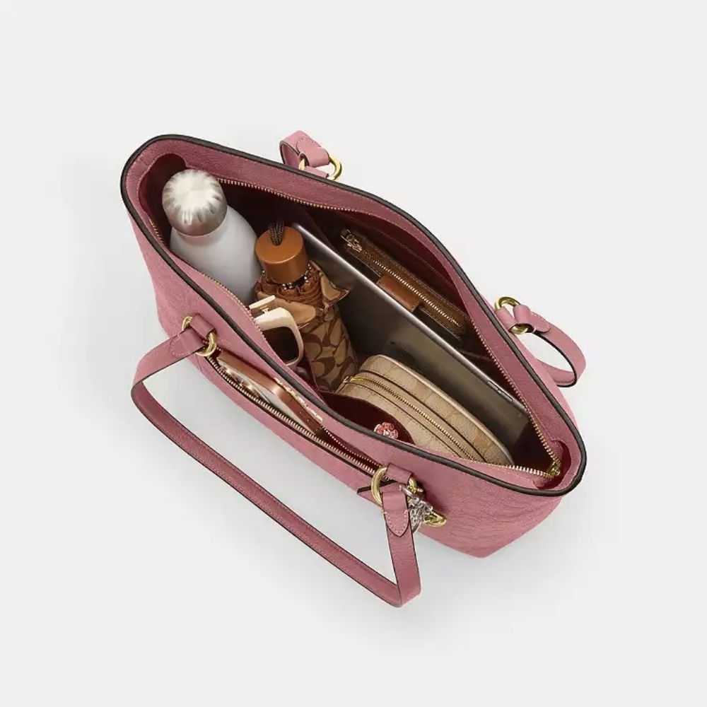 Coach Station Tote Bag In Signature Leather (Mauve pink) - Picture 9 of 11
